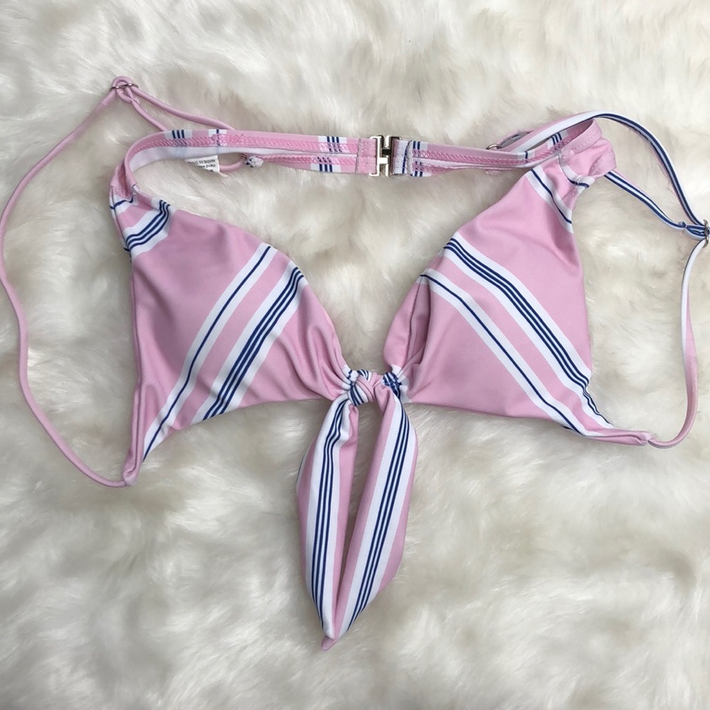 Boutique Pink Stripes Swim Bikini Top Womens Small NEW